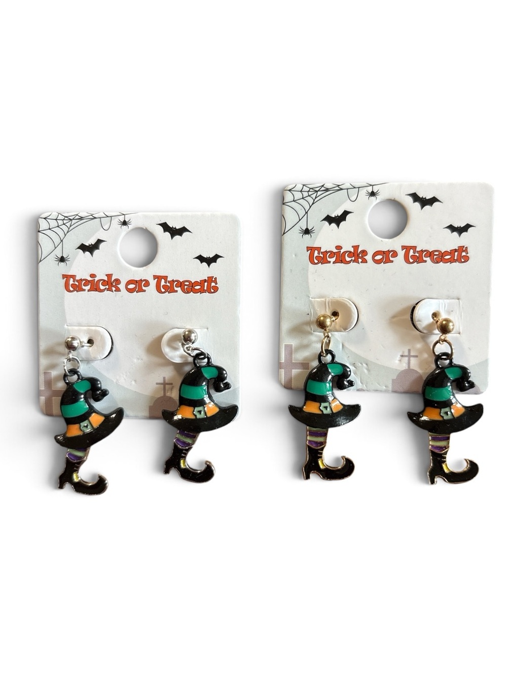 Halloween Witch Hat & Boot Dangle Earrings - Black/Green/Orange